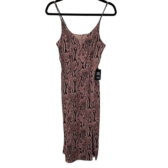Express V Neck Midi Snakeprint Slip Dress with Side Slit Womens Size XS NWT - Picture 1 of 12